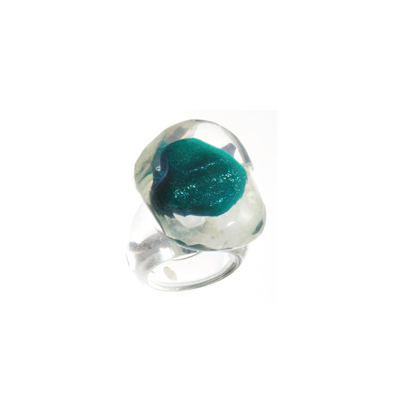 PALOMA - Clear Resin Costume Ring - Green