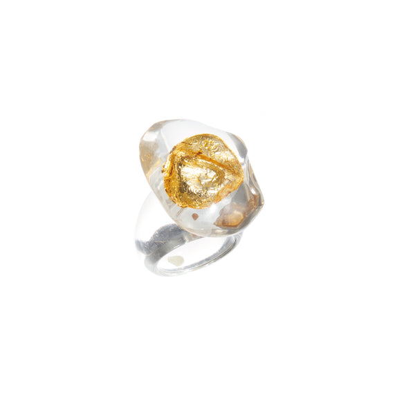 PALOMA - Clear Resin Costume Ring - Gold